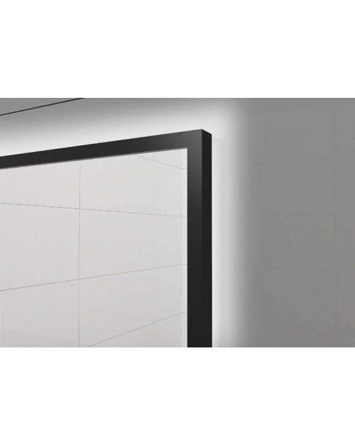 Stačiakampis veidrodis su juodu rėmeliu ir galiniu LED apšvietimu, Keturkampiai veidrodžiai, veidrodžiai Su rėmeliu