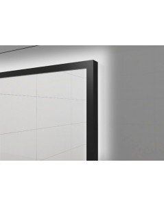 Stačiakampis veidrodis su juodu rėmeliu ir galiniu LED apšvietimu, Keturkampiai veidrodžiai, veidrodžiai Su rėmeliu