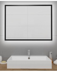 Stačiakampis veidrodis su juodu rėmeliu ir galiniu LED apšvietimu, Keturkampiai veidrodžiai, veidrodžiai Su rėmeliu