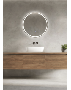 Sun veidrodis su LED apšvietimu, liečiamu jungikliu, pritemdymu ir antirasojimu, Apvalūs veidrodžiai, veidrodžiai Be rėmelio