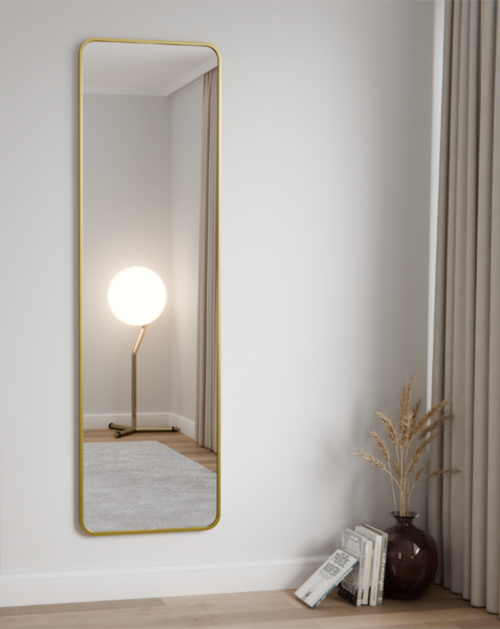 Pastatomas kvadratinis veidrodis auksiniu aliuminio rėmeliu, Interjero veidrodžiai, veidrodžiai Pagrindinis