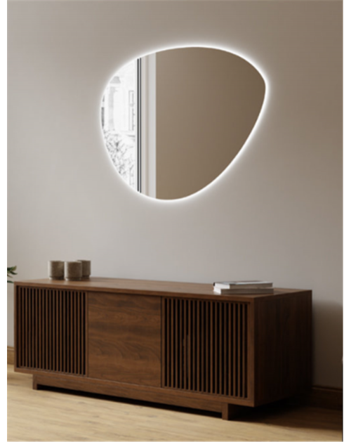 Netaisyklingos organinės formos veidrodis Otas su galiniu LED apšvietimu, Nestandartinių formų veidrodžiai, veidrodžiai Be