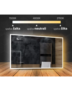 Alasta Ryga veidrodis su LED apšvietimu, įvairių dydžių, Keturkampiai veidrodžiai, veidrodžiai Be rėmelio
