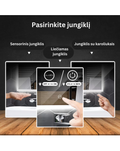 Alasta Hobart veidrodis su LED apšvietimu, įvairių dydžių, Keturkampiai veidrodžiai, veidrodžiai Be rėmelio