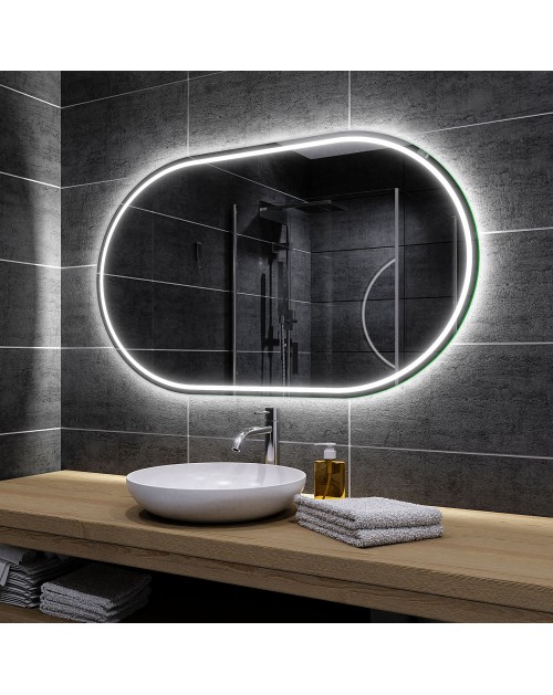 Alasta Palermo ovalus veidrodis su LED apšvietimu, daug dydžių, Ovalūs veidrodžiai, veidrodžiai Be rėmelio