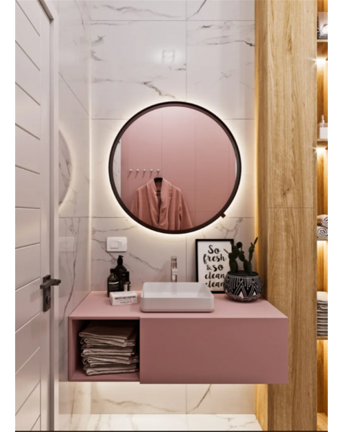 Add Home France veidrodis su galiniu LED apšvietimu, juodu rėmeliu, Apvalūs veidrodžiai, veidrodžiai Su rėmeliu