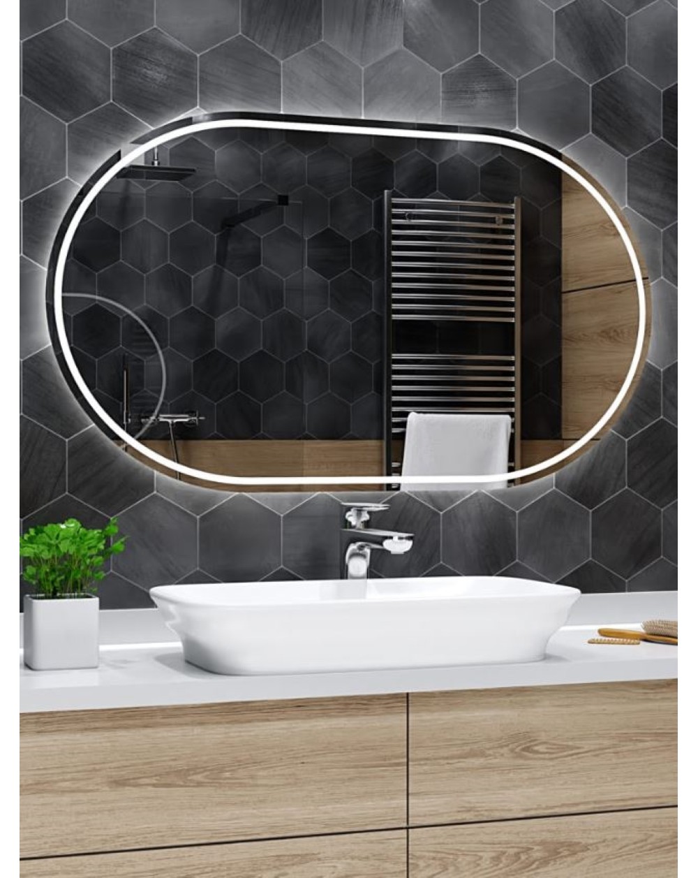 Alasta Palermo ovalus veidrodis su LED apšvietimu, daug dydžių, Ovalūs veidrodžiai, veidrodžiai Be rėmelio